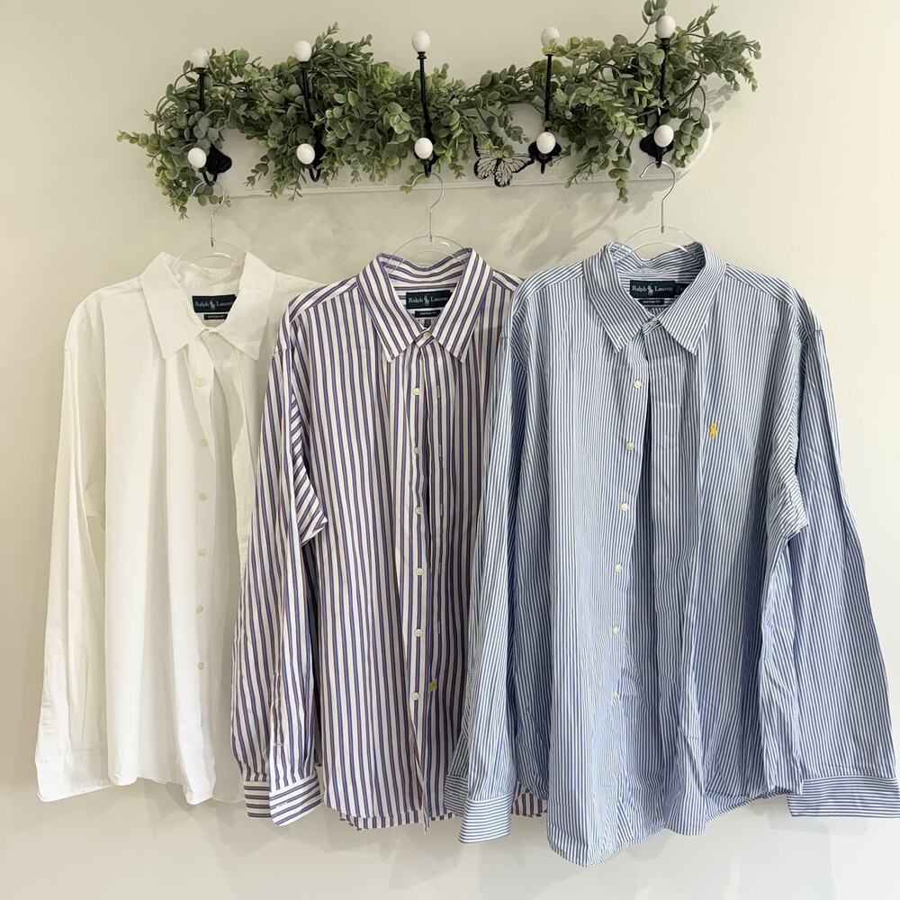Men’s Ralph Lauren Striped/solid White Button down Custom Fit Shirts XXL Bundle